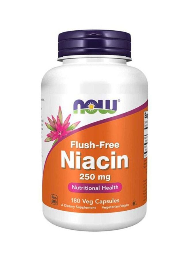 Now Foods Flush-Free Niacin Dietary Supplement 250 mg - 180 Veg Capsules - Image 1