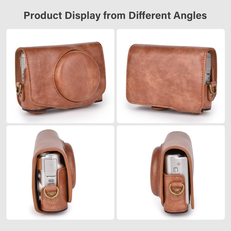 kinokoo حافظة كاميرا كينوكو لكاميرات كانون باور شوت SX720 HS و SX730 و SX740 HS - حافظة واقية من الجلد الصناعي مع حزام كتف قابل للتعديل - بني - Image 3