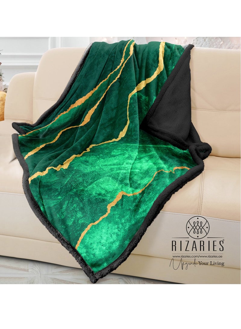 RIZARIES Soft Green & Gold Abstract Sofa Blanket Throw - Image 1