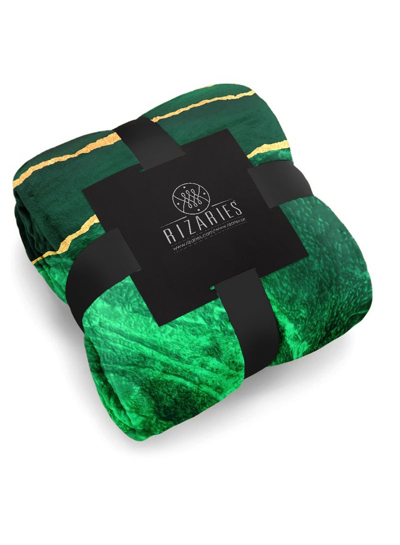 RIZARIES Soft Green & Gold Abstract Sofa Blanket Throw - Image 2