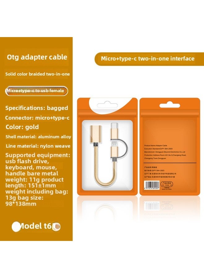 OTG Adapter Typec To USB Converter Charging Cable One-two Data Cable Two-in-one Mobile Phone Adapter-Interface Form:Android + Type-c 2-in-1 [pure Gold Braided Wire] Bag  - Image 1