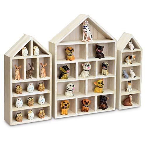 Ikee Design House-Shaped Wooden Shadow Cubby Box Display Shelf Organizer Storage Shadow Box for Mini Figures, Set of 3, Wash White Color, 10 W x 2 1/4 D x 15 H in - Image 1