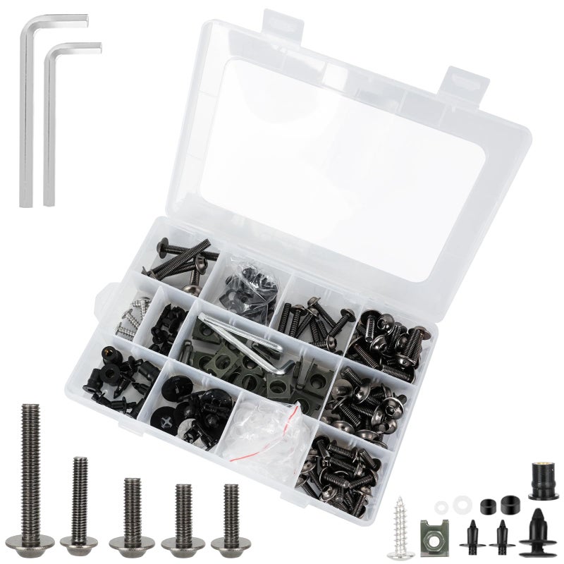 MOCODUO Motorcycle Fairing Bolt Kits, 195Pcs M5 M6 Stainless Steel Windscreen Screws Fastener Clips Universal Fits for Sportbike Kawasaki Suzuki Honda Yamaha BMW Ducati GSXR Motorcycle Accessories Titanium - Image 2