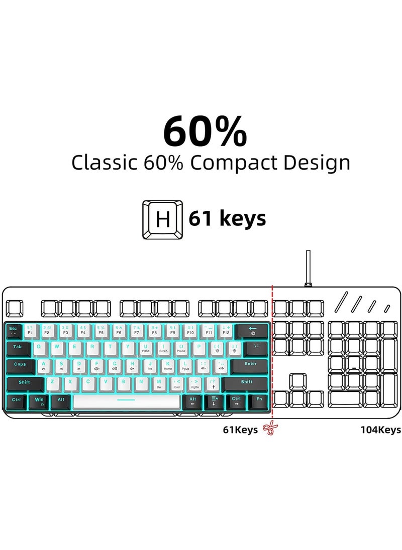 Rock Pow - 61 keys Wired 60% Mechanical Gaming Keyboard Blue Switch Full Anti-ghosting Portable Mini Keyboard for Windows Laptop PC Mac - Image 1