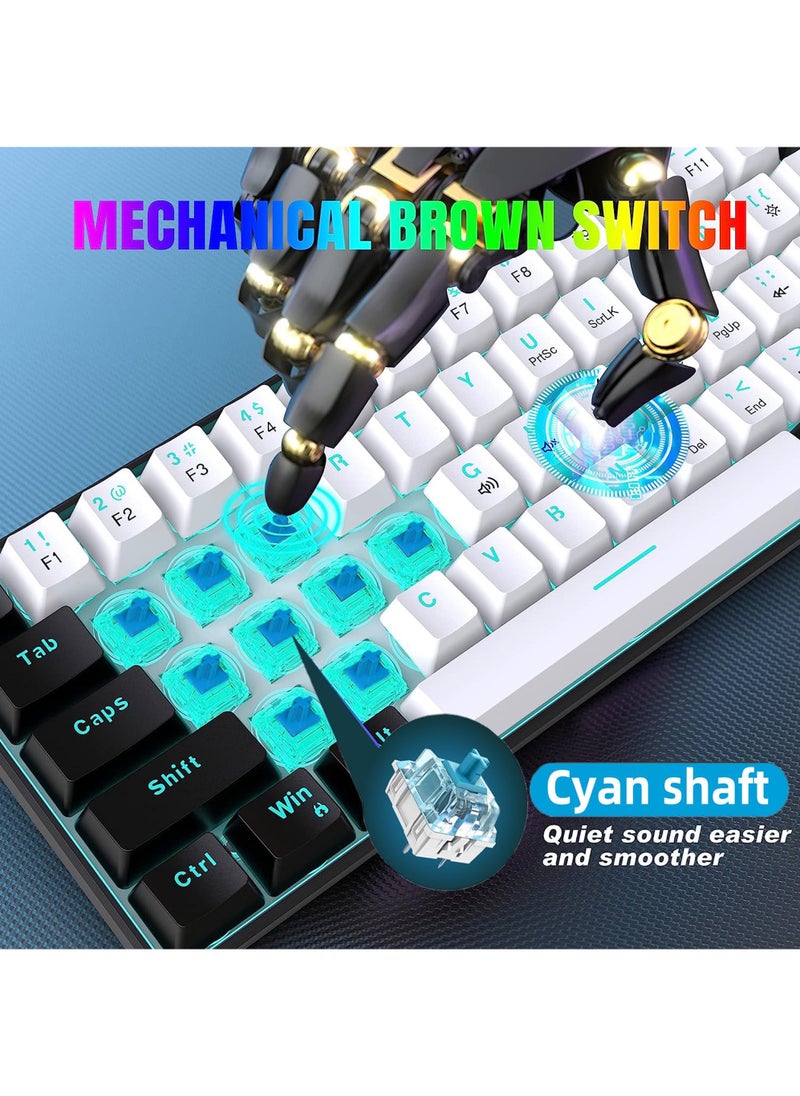 Rock Pow - 61 keys Wired 60% Mechanical Gaming Keyboard Blue Switch Full Anti-ghosting Portable Mini Keyboard for Windows Laptop PC Mac - Image 1