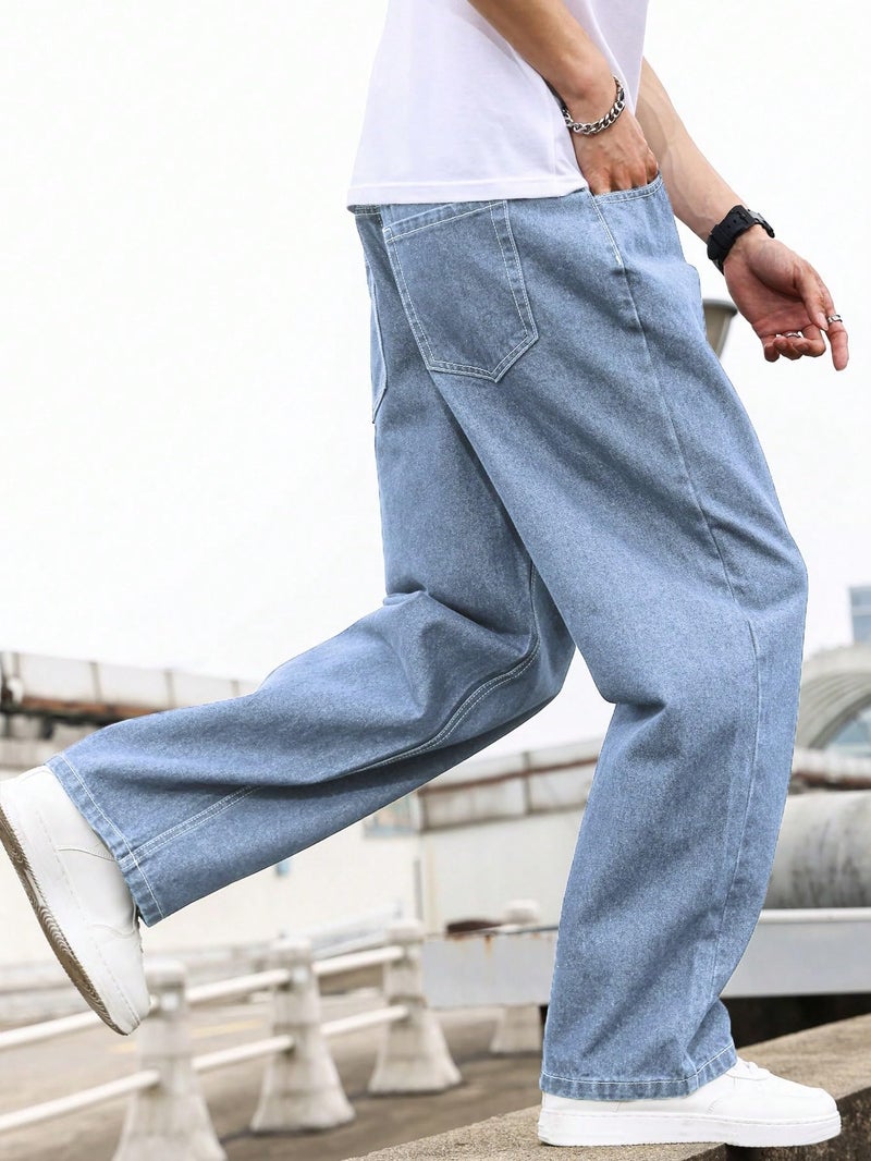 KOTTY Men's Solid Zero Gravity Baggy Storm Breaker Shadow Jeans(Blue,30) - Image 2
