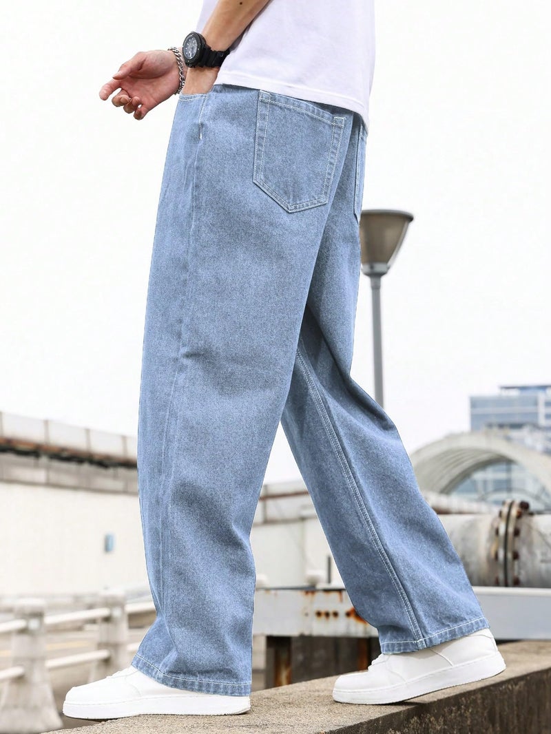 KOTTY Men's Solid Zero Gravity Baggy Storm Breaker Shadow Jeans(Blue,30) - Image 5