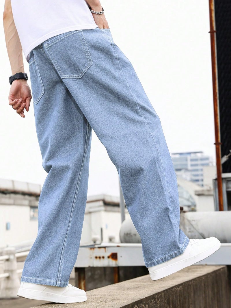 KOTTY Men's Solid Zero Gravity Baggy Storm Breaker Shadow Jeans(Blue,30) - Image 3