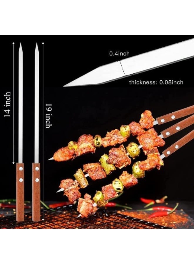 6 Pcs BBQ Skewers Set, 19 inch Turkish Skewers with Wooden Handle, Stainless Steel Kebab Skewers, for Koobideh Kebab, Turkish Style BBQ - Image 1