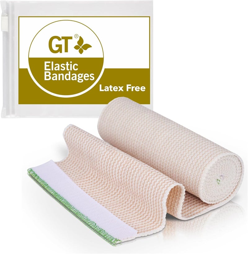 GT Premium Elastic Bandage Wrap (6"x1) - Hook & Loop Fasteners at Both Ends - Latex Free Hypoallergenic Compression Roll 