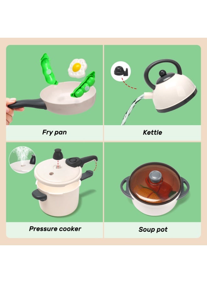 CUTE STONE Pretend Play Kitchen Toy with Cookware Steam Pressure Pot and Electronic Induction Cooktop, Cooking Utensils, Toy Cutlery, Cut Play Food, Shopping Basket Learning Toy for Girls Boys - Image 3