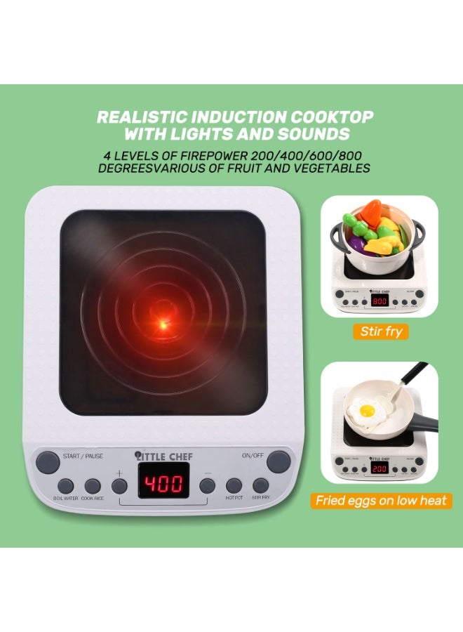 CUTE STONE Pretend Play Kitchen Toy with Cookware Steam Pressure Pot and Electronic Induction Cooktop, Cooking Utensils, Toy Cutlery, Cut Play Food, Shopping Basket Learning Toy for Girls Boys - Image 2