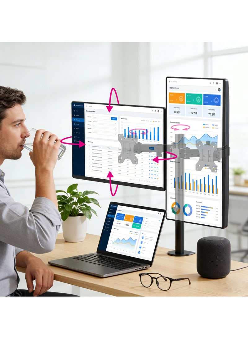 سكيل تك حامل SH 024N ثنائي الشاشة اقتصادي ومفصلي لمعظم الشاشات مقاس 13-32 بوصة، VESA 100x100، أقصى سعة تحميل 16 كجم - Image 3