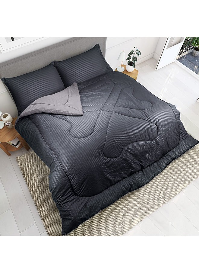 Hotel Linen Klub - Hotel Linen Klub  Reversible Down Alternative Comforter  Set -Ultra Soft Brushed Stripe Microfiber Fabric, 200GSM Soft Fibersheet Filling, Size :Single 160 x 200cm , Color: Charcoal & Lt. Grey - Image 1