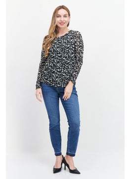 Zero Women Round Neck Long Sleeves Floral Print Top, Black Combo  - Image 4