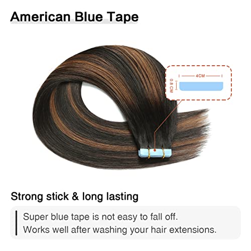 SUYYA Tape in Hair Extensions Human Hair Balayage Natural Black to Chestnut Brown 12 Inch 40g/pack 20pcs Straight Seamless Skin Weft Tape in Real Human Hair Extensions(12inch #P1B/6/T1B) - Image 4