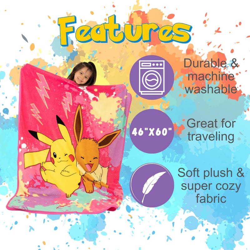 Franco Pokemon Anime Pikachu and Eevee Kids Bedding Super Soft Micro Raschel Throw, 46 in x 60 in, (Official Licensed Product) by Franco - Image 5