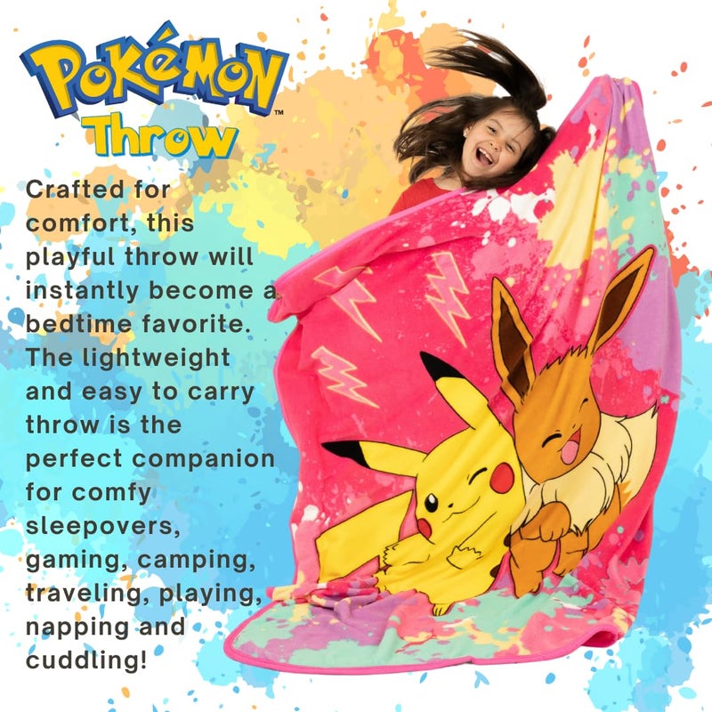 Franco Pokemon Anime Pikachu and Eevee Kids Bedding Super Soft Micro Raschel Throw, 46 in x 60 in, (Official Licensed Product) by Franco - Image 2