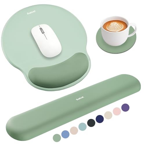 Sushret Mouse Pad and Keyboard Wrist Rest 3in1 Gel Memory Foam Ergonomic Mouse Pad with Wrist Rest SetGaming Mousepad Arm Cushion Support for Computer Office Desk Accessories Cute SetupSage Green - Image 1
