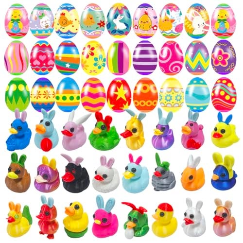 Cherislpy 24 Pcs Prefilled Easter Eggs with 3D Print Easter Ducks Toys Inside for Kids Girls Boys Easter Basket Stuffers Party Favors Gifts Easter Egg Fillers Hunt - Image 1