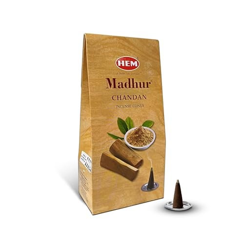 Hem Madhur Chandan Dhoop Cones | Sandalwood Fragrance for Pooja, Meditation & Festivals | Long-Lasting Aroma | Charcoal-Free Premium Dhoop Cones | 100g (Approx. 43 Cones)| Buning Time - 35-40 min*| - Image 1