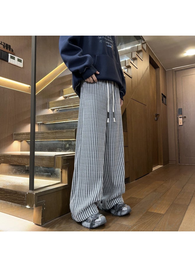 Swamp Area Black Baitiao Patterned Pants For Men, Spring And Autumn Trendy American Straight-leg Loose Casual Trousers, Ks622 White 2XL - Image 3