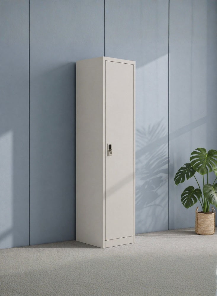 Karnak Navora 1-Door Steel Wardrobe Locker with Key | Metal Storage Cabinet with Shelves & Clothes Hanger for Office & Home Storage Cupboard (Grey) - Image 1