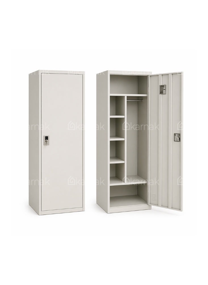 Karnak Navora 1-Door Steel Wardrobe Locker with Key | Metal Storage Cabinet with Shelves & Clothes Hanger for Office & Home Storage Cupboard (Grey) - Image 4
