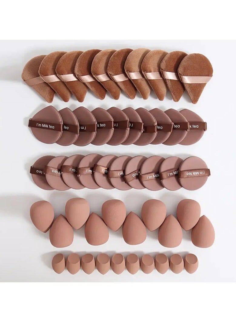 مجموعة اسفنج مكياج مكونة من 50 قطعة متعددة الاشكال, خالية من اللاتكس, مناسبة لجميع أنواع البشرة.