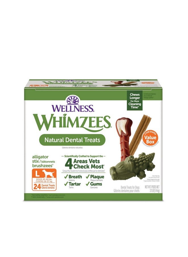 ويمزيس علبة قيمة من علكات الكلاب طويلة الأمد من Wellness: مكافآت طبيعية خالية من الحبوب للمساعدة في تنظيف الأسنان وتقليل البلاك والجير - للكلاب التي يتراوح وزنها بين 40 و60 رطلاً - 24 قطعة - Image 1