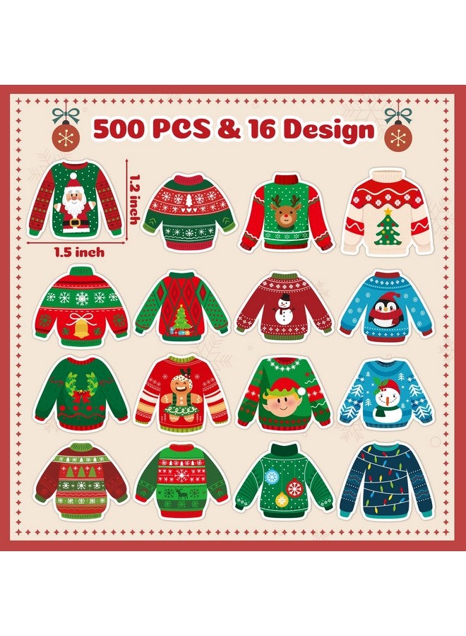 BeYumi Christmas Sweater Shaped Sticker - 1000Pcs Christmas Sweaters Stickers In 2 Rolls Winter Adhesive Cute Funny Wintertime Pullover Sweater Decal Holiday Party Favor Tag Gift Bottle Decor For Kids  - Image 2