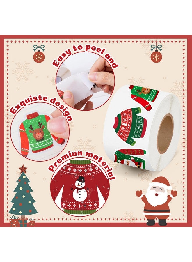 BeYumi Christmas Sweater Shaped Sticker - 1000Pcs Christmas Sweaters Stickers In 2 Rolls Winter Adhesive Cute Funny Wintertime Pullover Sweater Decal Holiday Party Favor Tag Gift Bottle Decor For Kids  - Image 3