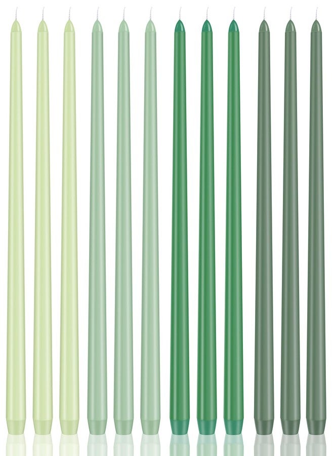 Xvvirnt 12 Pack Taper Candles, 10 inch Green Gradient Taper Candle, Dripless and Smokeless Long Tall Tapered Candles, Unscented Dinner Candle for Wedding Party Home Decor Candlesticks - Image 1