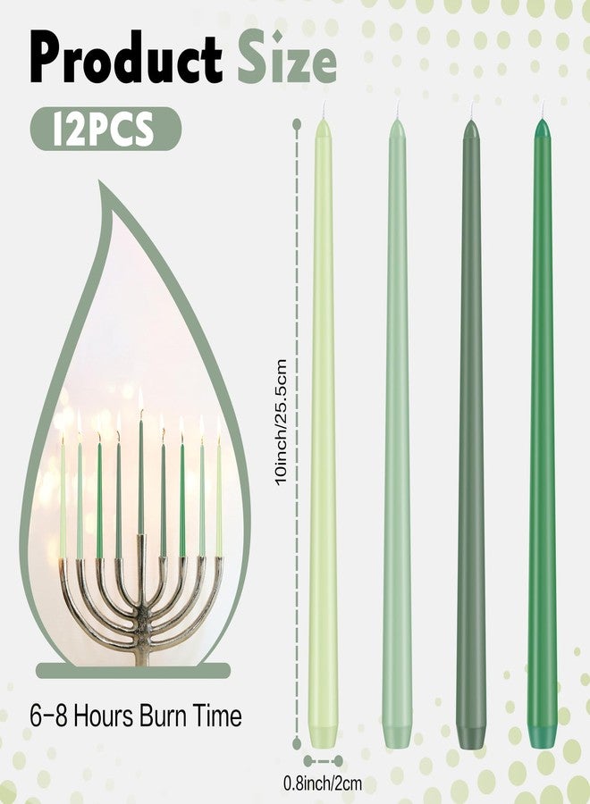 Xvvirnt 12 Pack Taper Candles, 10 inch Green Gradient Taper Candle, Dripless and Smokeless Long Tall Tapered Candles, Unscented Dinner Candle for Wedding Party Home Decor Candlesticks - Image 2
