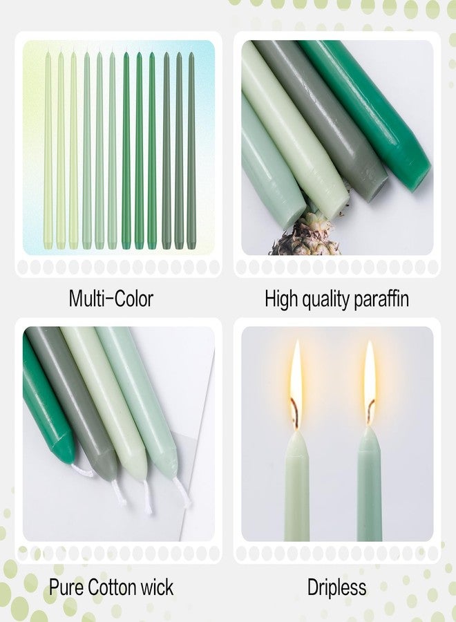 Xvvirnt 12 Pack Taper Candles, 10 inch Green Gradient Taper Candle, Dripless and Smokeless Long Tall Tapered Candles, Unscented Dinner Candle for Wedding Party Home Decor Candlesticks - Image 4