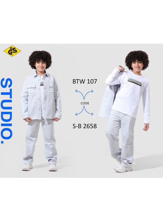 قميص جاباردين خريفي للأولاد مع تيشيرت قطني بأكمام طويلة