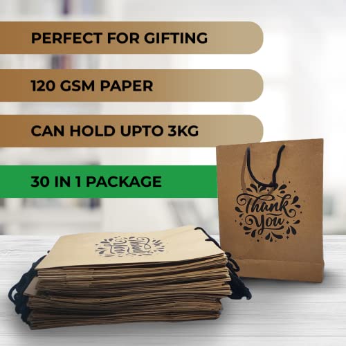 Suffix Retail ® (Pack of 30) Brown Paper Thank You Gift Bags with Braided Cotton Handles (12X8.7X3 inches) - Image 2