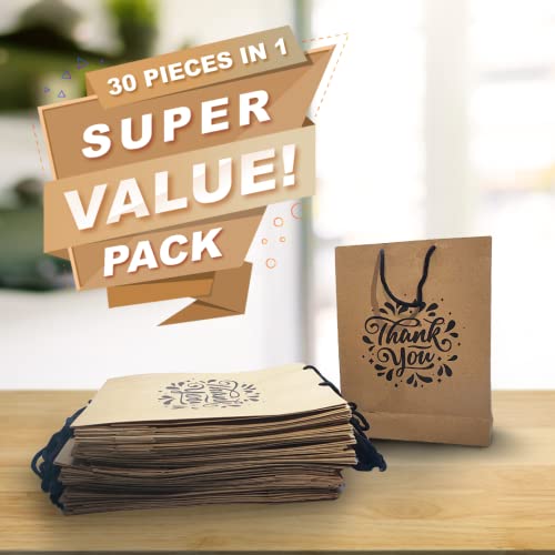 Suffix Retail ® (Pack of 30) Brown Paper Thank You Gift Bags with Braided Cotton Handles (12X8.7X3 inches) - Image 3