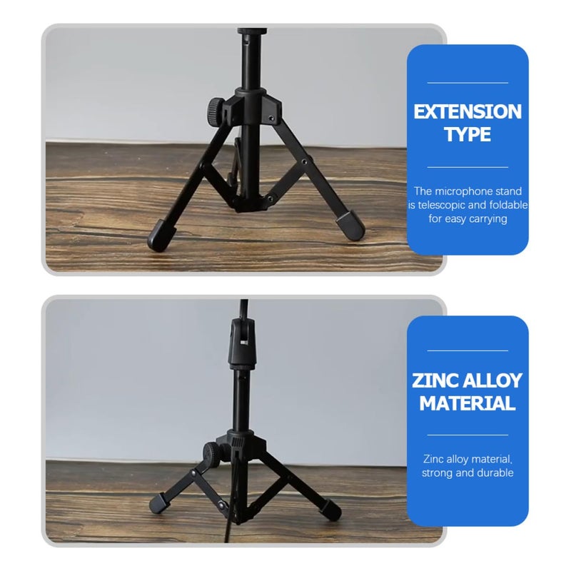 Adjustable Desktop Microphone Stand Foldable Tripod with Universal Mic Clip for Podcast Streaming Live Broadcast Black - Image 4