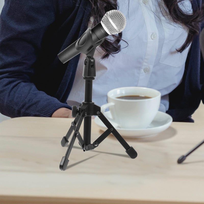 Adjustable Desktop Microphone Stand Foldable Tripod with Universal Mic Clip for Podcast Streaming Live Broadcast Black - Image 5