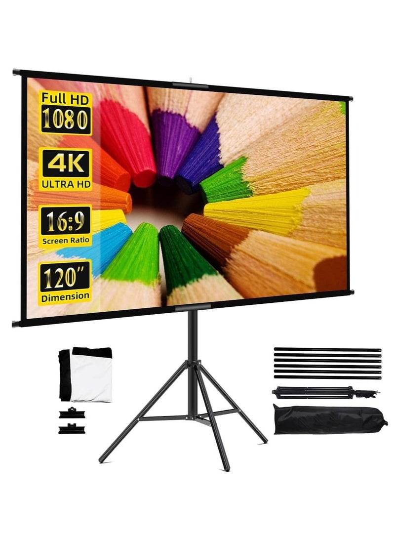 Portable 120 inch 16:9 Foldable Projection Screen 4K HD Movie Screen Soft Curtain with Tripod Stand and Carrying Bag for Indoor Outdoor Home Theater Backyard Cinema Travel（266*148cm）  - Image 1