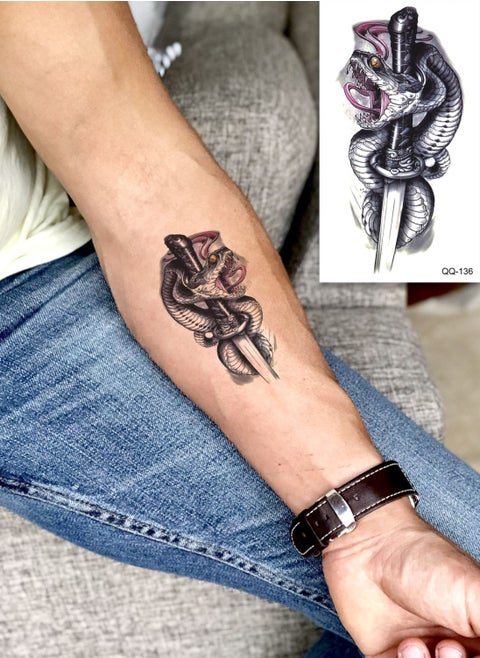 John Wick Temporary Sword and Snake Tattoo