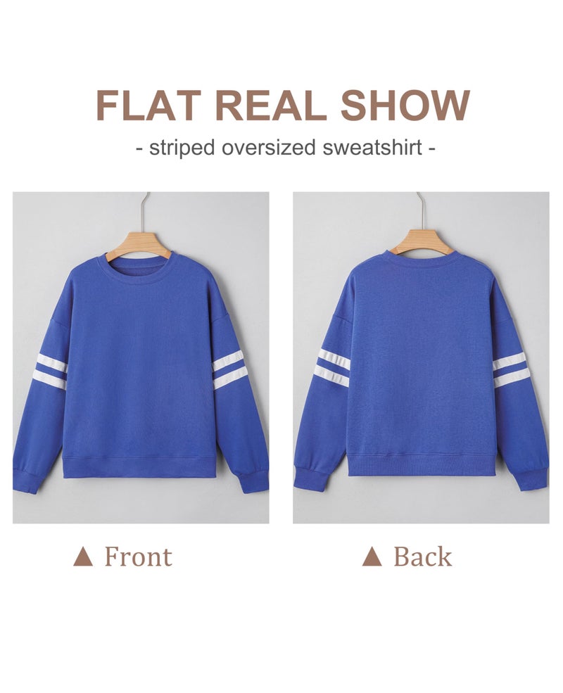 SELINK Womens Varsity Striped Oversized Sweatshirt Crewneck Long Sleeve Casual Fashion Pullover Top Fall Outfits Blue-M - Image 3