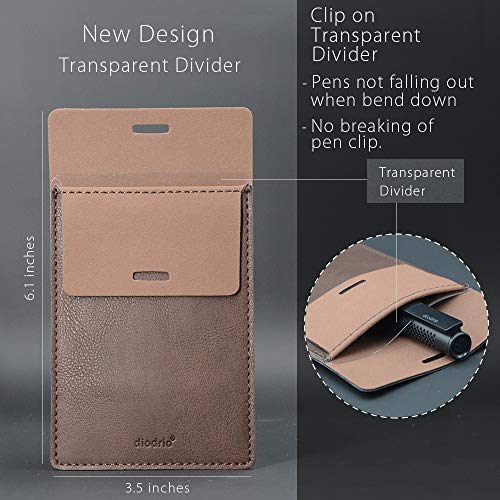 diodrio Pocket Protector, Leather Pen Pouch Holder Organizer, for Shirts Lab Coats, Hold 5 Pens, Designed to Keep Pens Inside When Bend Down. No Breaking of Pen Clip. Thick PU Leather, 2 Per Pack. - Image 2