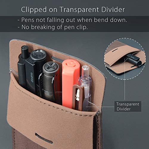 diodrio Pocket Protector, Leather Pen Pouch Holder Organizer, for Shirts Lab Coats, Hold 5 Pens, Designed to Keep Pens Inside When Bend Down. No Breaking of Pen Clip. Thick PU Leather, 2 Per Pack. - Image 3