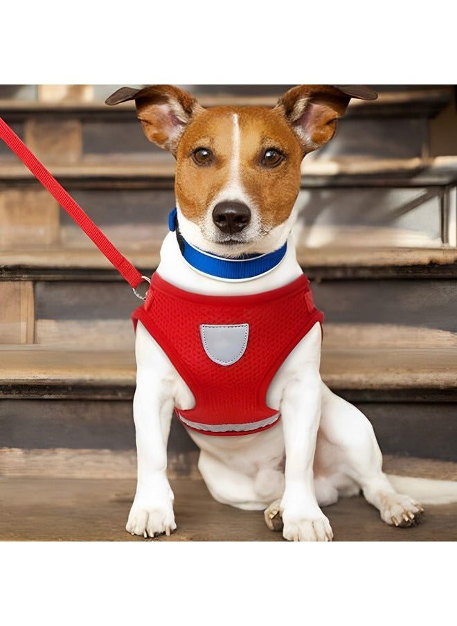 Kuber Industries - Reflective Dog Harness With Adjustable Leash|Breathable Polyester Mesh Fabric |Xs Size|Ht-844|Comfortable No-Pull Grip|Quick Release Buckles|Easy On - Easy Off Harness|Red - Image 1