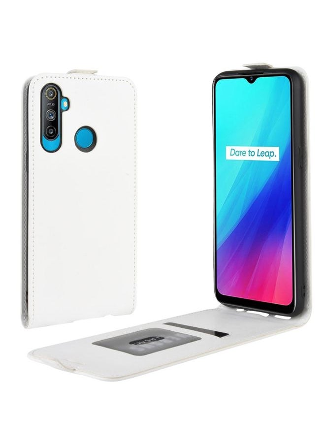 HuHa Case Cover For Realme C3 3 Cameras / Realme 5 R64 Texture Single Vertical Flip PU Leather Protective Case with Card Slot & Photo Frame White 