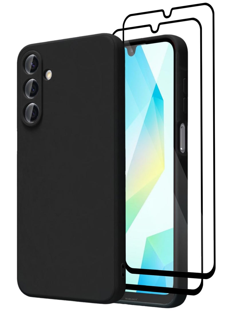 3Packs Liquid Silicone Case for Samsung Galaxy A16 Protective Phone Case with Soft Anti-Scratch Microfiber Lining Utra Slim Drop Protection Phone Cover with Two 3D Screen Protectors - Black - Image 1