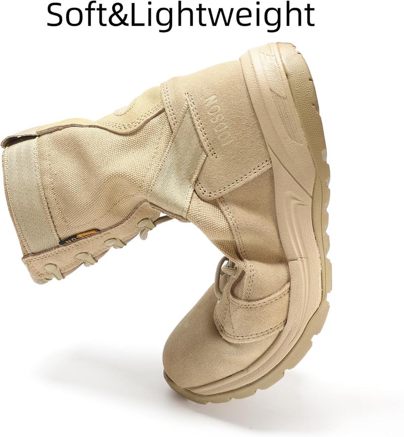 IODSON Tan Tactical Combat Boots 8 Inches Lightweight Suede Leather Army Jungle Military Hiking Work Desert Boots - Image 3