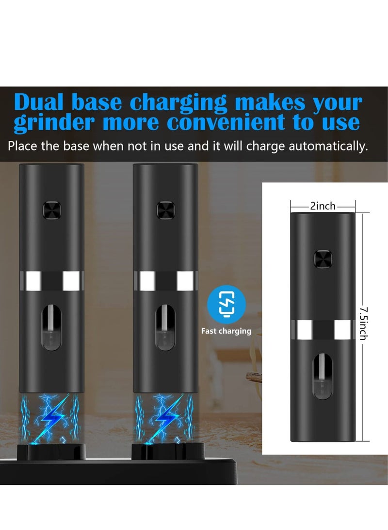 Rechargeable Electric Salt and Pepper Grinder Set with Double Charging Base, Support Battery Operated, Refillable Spice Automatic Mill Shakers Set with Adjustable Coarseness & LED Light - Image 5
